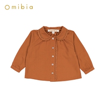 Omibia Autumn Winter Girl Orange Blossom Side Flipped Girl Shirt Children Baby Baby Pure Cotton Round Collar Long Sleeve Shirt
