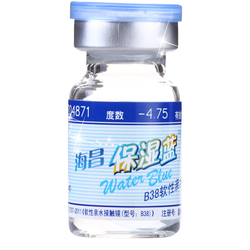 [2送护理液+镜盒]海昌年抛隐形近视眼镜保湿蓝1片装透明舒适水润