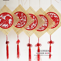 Kindergarten corridor hanging Chinese style traditional 12 Chinese zodiac paper-cut window flower bamboo hanging ornaments Spring Festival festive decorations