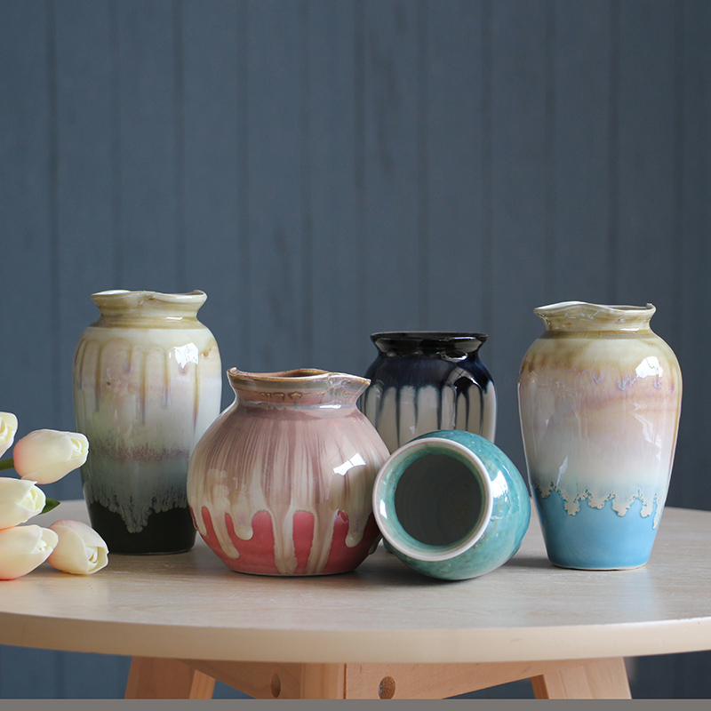Jingdezhen ceramic creative flow porcelain glaze small vase household adornment hydroponic flowers inserted grass cooper