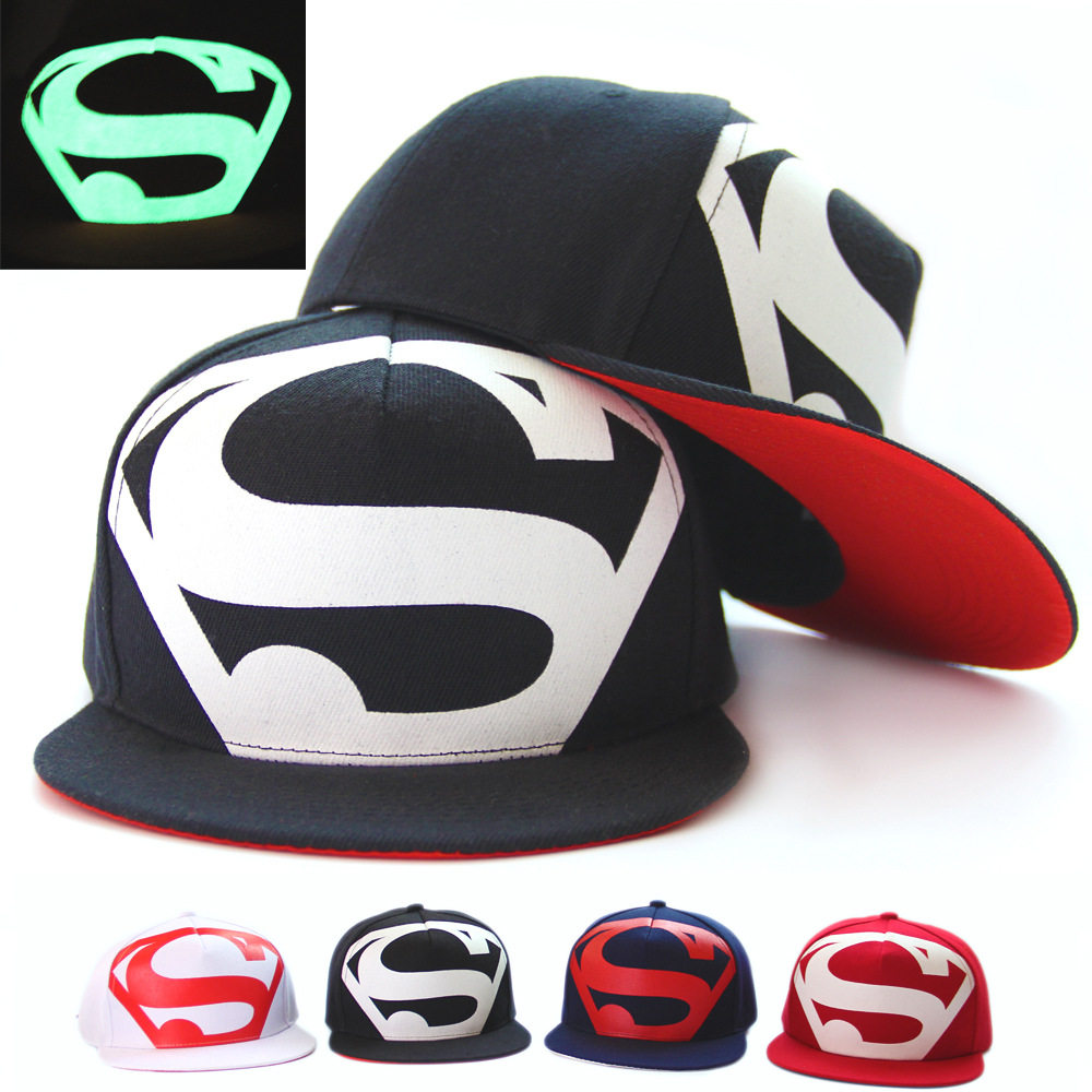 Luminous fluorescent Korean version of superman printed tide men and women summer hat hip-hop hat flat brim hat hip-hop hat baseball cap P5-114
