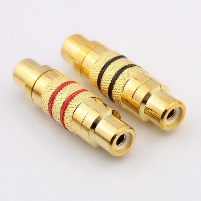 Full copper audio-video converter plated gold lotus female mouth straight through head RCA pair extension head RCA mother to mother