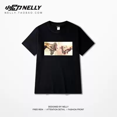 Summer West Coast dollar hemp leaf print short sleeve T-shirt men's retro American cotton couple half sleeve tide man short tee