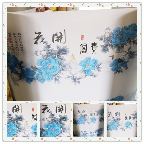 1 2 m sheep leather paper PVC negatives lamp shade material blue flowers open rich and expensive suction top lampshade sheet Carved Paper Lanterns