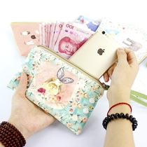 Wallet female long student cute fabric zipper Korean simple hand-held large screen mobile phone bag small fresh coin purse