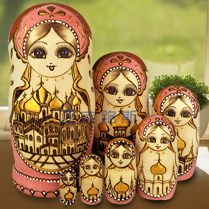 Aklus hand drawn business gift birthday gift basswood brand matryoshka doll 7 layer 0707