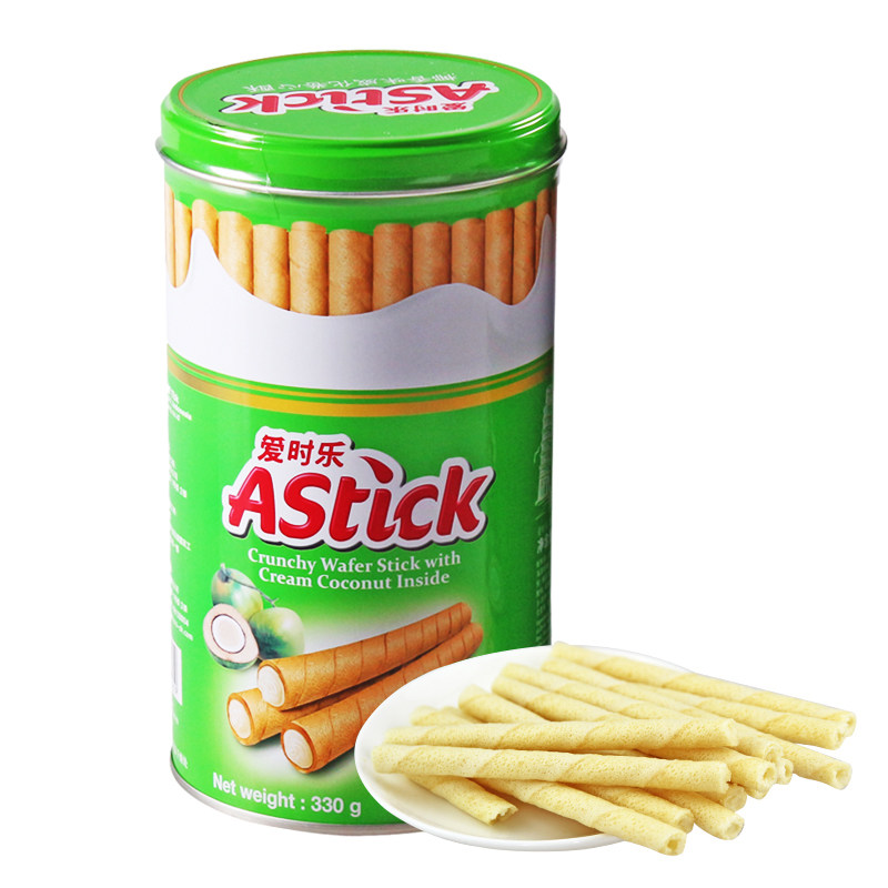 【天猫超市】印尼进口 Astick爱时乐 椰香味威化卷心酥330g/罐