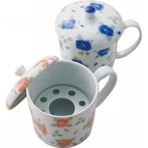 Japanese beauty thick burning dentures storage box storage Cup ceramic flower pattern