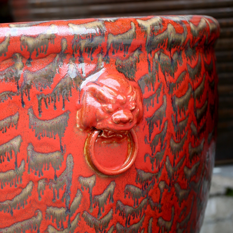 Jingdezhen ceramic up red glaze aquarium painting tortoise cylinder water lily cylinder home sitting room courtyard furnishing articles