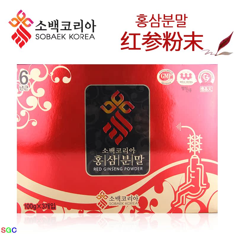 韩国直邮 SOBAEK KOREA 6年根 高丽红参 红参粉末 100g*3瓶