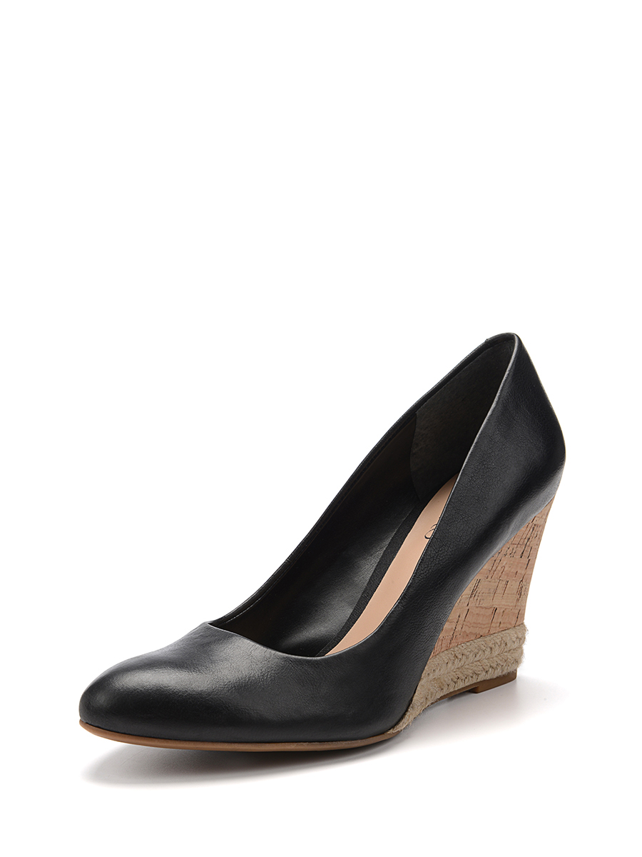 FRANCO SARTO 黑色尖头仿木草编坡跟鞋