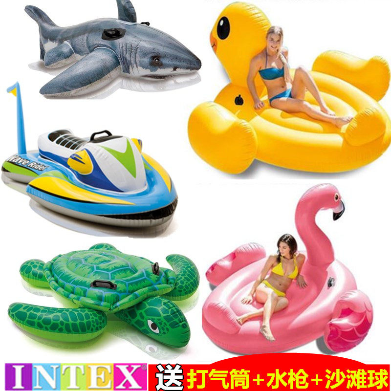 Water mount floating bed INTEX children's inflatable animal toy Big yellow duck swimming ring Flamingo adult floating row