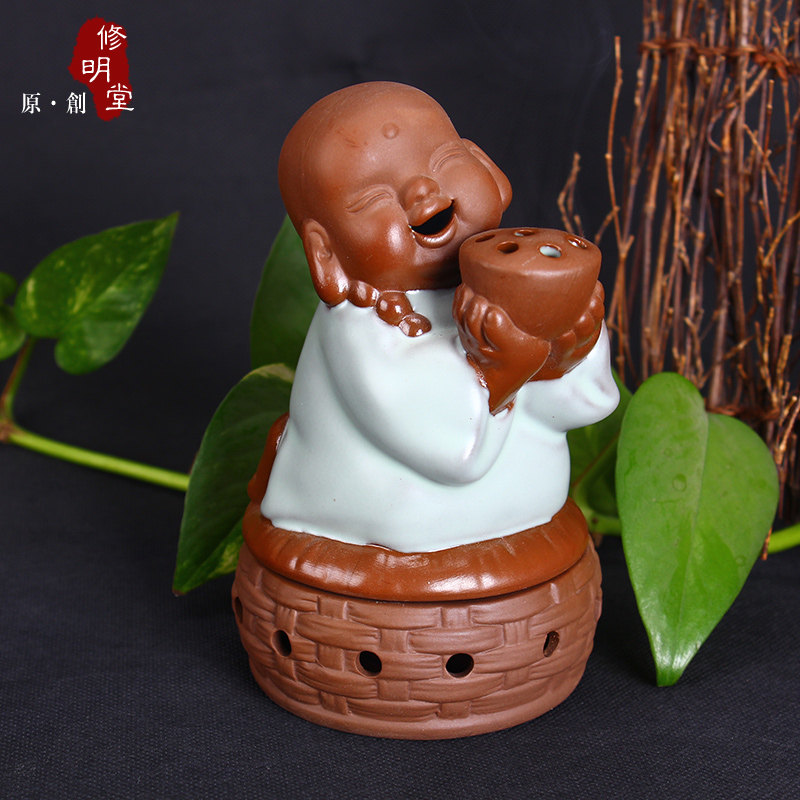 修明堂 小和尚香炉许愿小僧汝窑陶瓷熏香炉居室佛堂摆件香道茶道