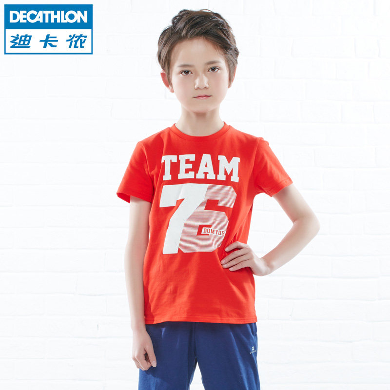 迪卡侬 纯棉短袖T恤男大童儿童圆领运动衫春夏装 DOMYOS KDB