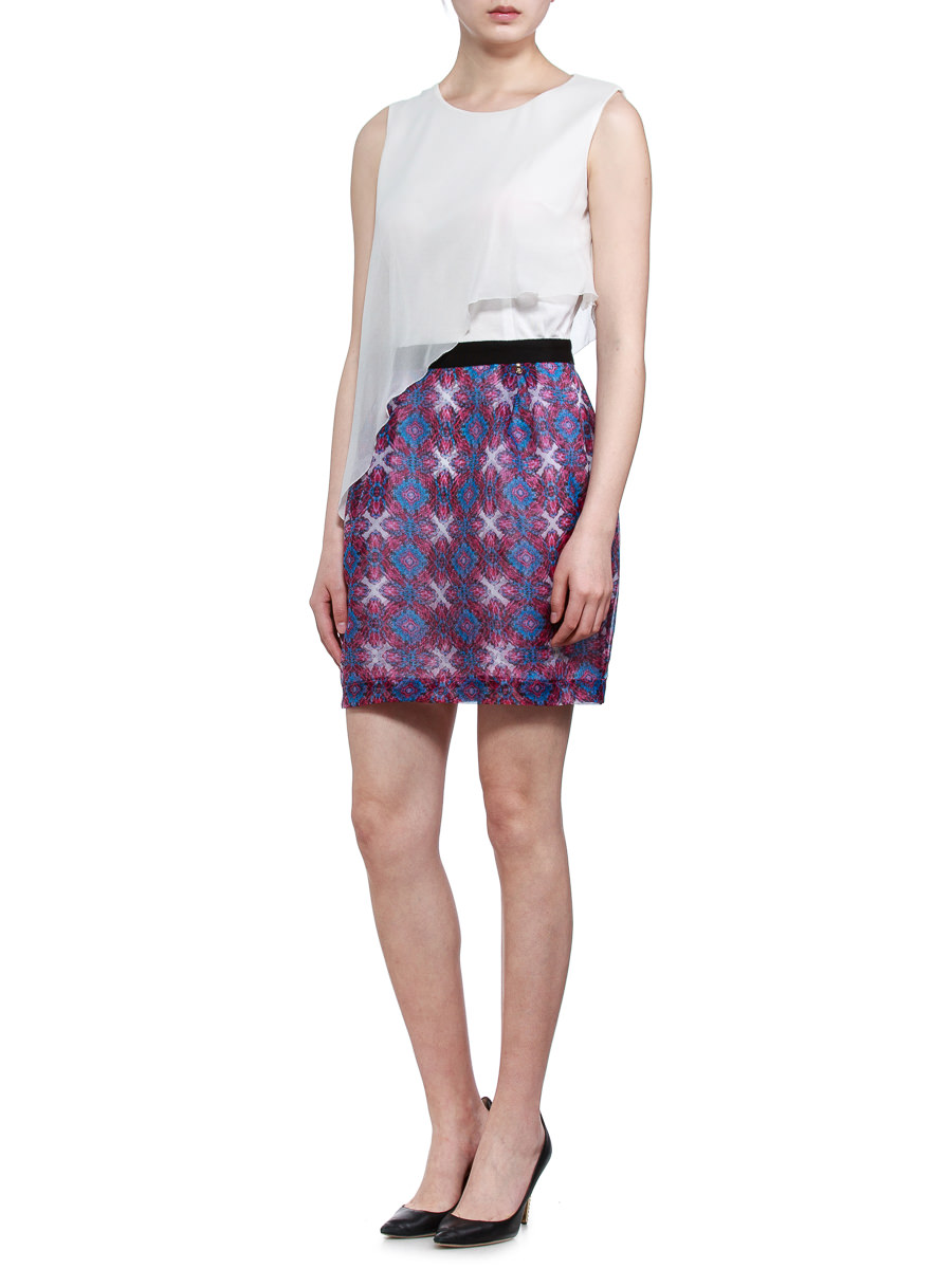 THEOPHILE 拼色几何印花层次连衣裙