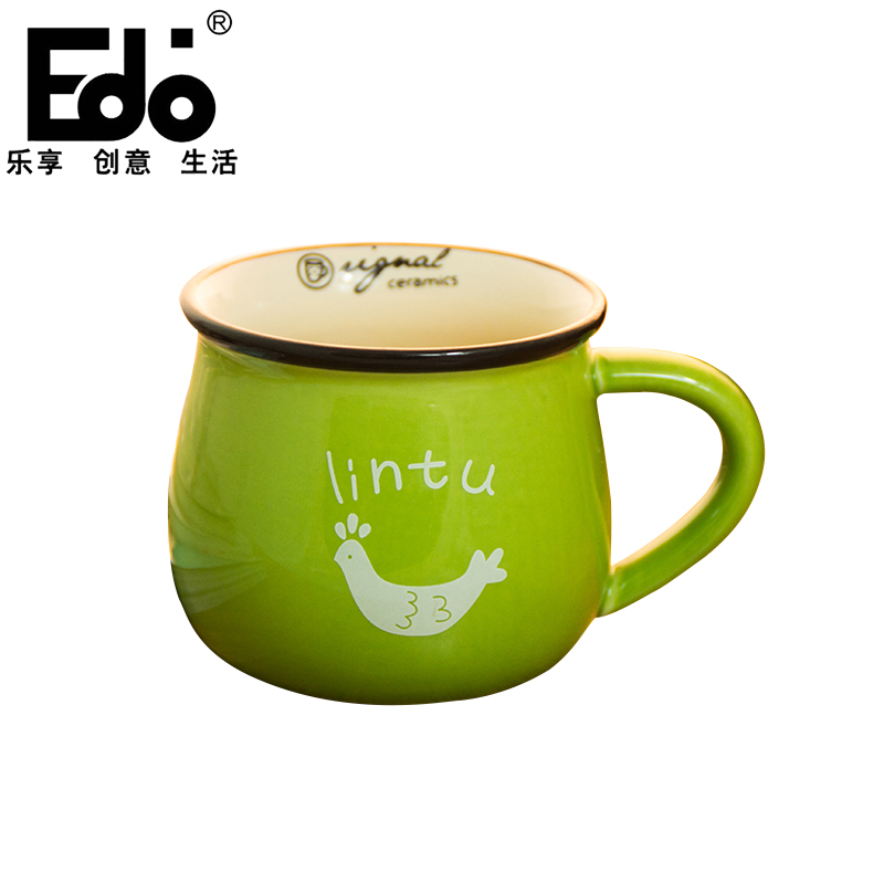 【天猫超市】edo 随手水杯创意时尚口杯陶瓷杯马克杯情侣杯绿色