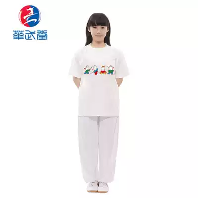 Popular Huawutang summer white printed tai chi suit Tai chi T-shirt cotton short-sleeved men's and women's professional customization