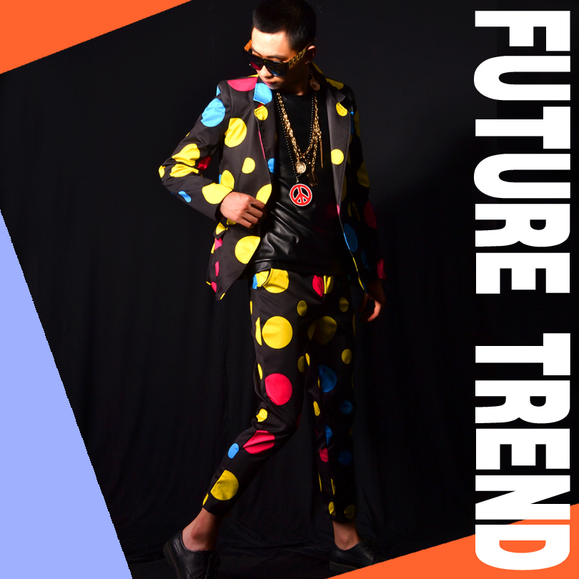 Exclusive ] Nightclub male singer DSDJ Right Zhilong GD color wavepoint suit big - brand bar performance clothing accessories