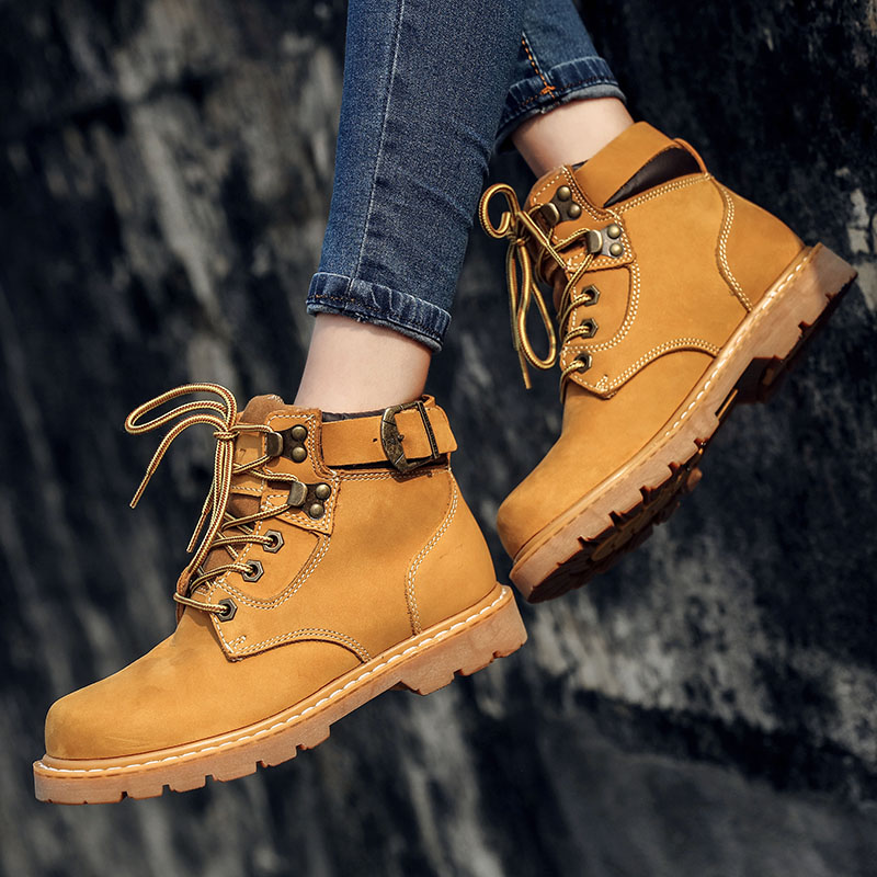 Leather Martin boots leather short boots can not kick rhubarb boots casual women's boots trend tooling boots men's waterproof motorcycle boots