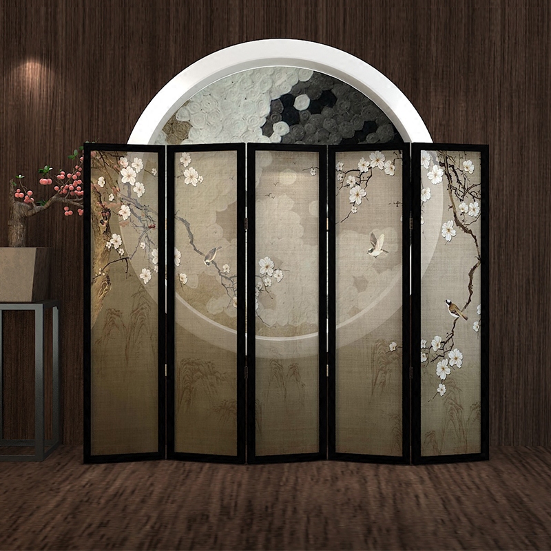New Chinese solid wood screen partition living room fashion minimalist dining room Bedroom Xuanguan Hotel Semi-permeable mobile folding screen