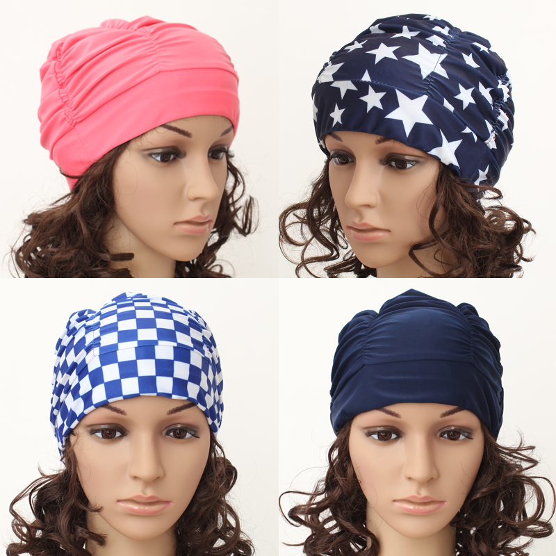 Korean fashion cloth pleated large plus size long hair ear protection Hot hot spring cloth swimming cap unisex