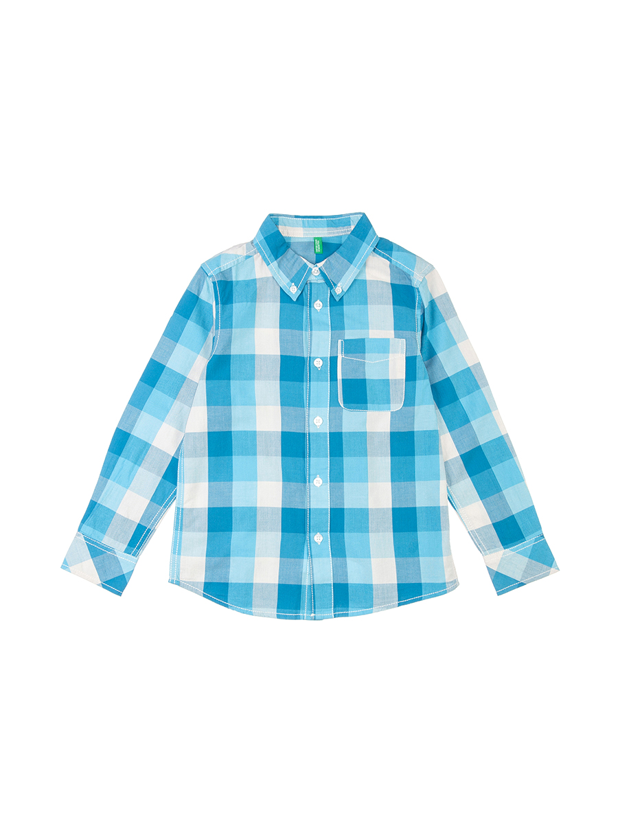 Benetton/贝纳通 蓝色格纹印花角扣领男童衬衫