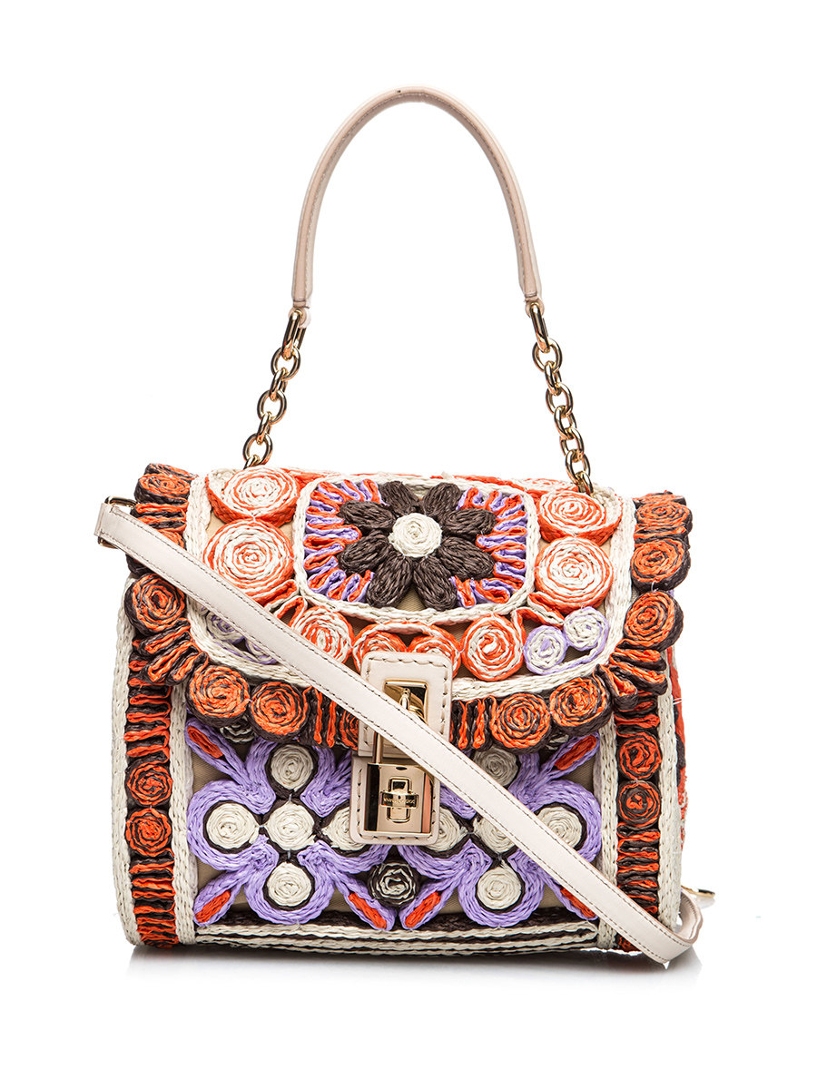 Dolce&Gabbana 橙色花朵编织翻盖锁扣手提肩包