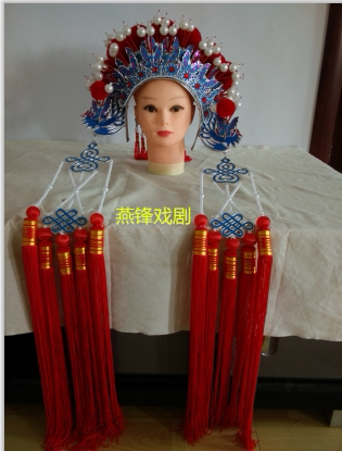 Fengguanxiapei, drama supplies, theater hat, wedding photography props, bridal hat, pompom, emerald green phoenix crown