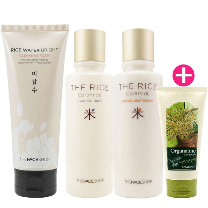 菲诗小铺The Face Shop大米温和三件套装送洁面50g洗面奶水乳液
