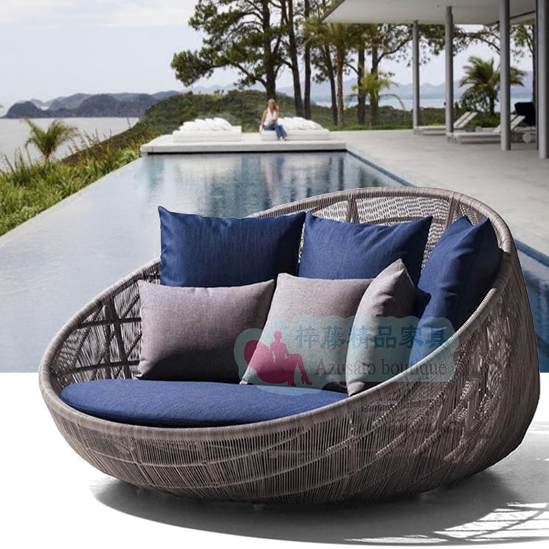 Outdoor rattan-lined bed Villa Courtyard Garden Creativity Casual Sun Beds Beach Swimming Pool Balcony Sloth Round Bed