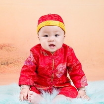 Winter male baby Tang suit baby 100-day birthday gift clothing boy festive thin velvet Tang suit New Year dress