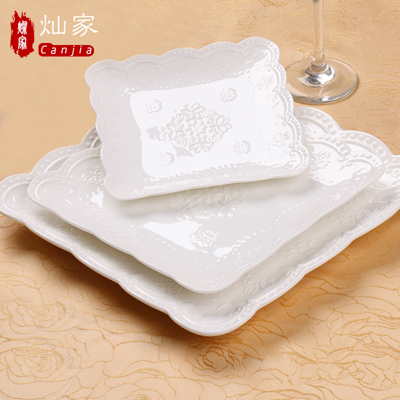 Sifang steak plate tableware ceramic creative European white anaglyph ipads China western food dish dish dish all the plates