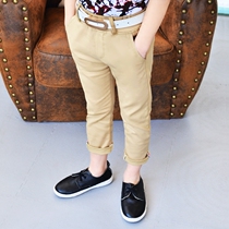 Childrens solid color small feet Spring and autumn Korean childrens clothing Boys nine-point pants British Black trousers Black pants