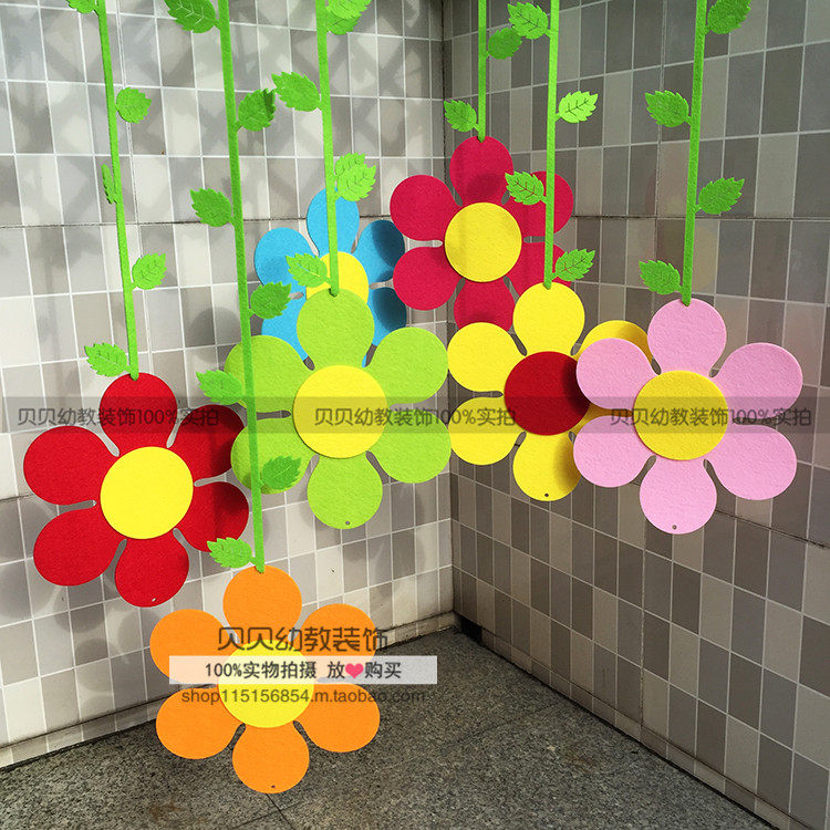 Kindergarten decoration materials School indoor and outdoor corridor hanging decoration Children's room decoration Non-woven double-sided six-petal flower hanging decoration