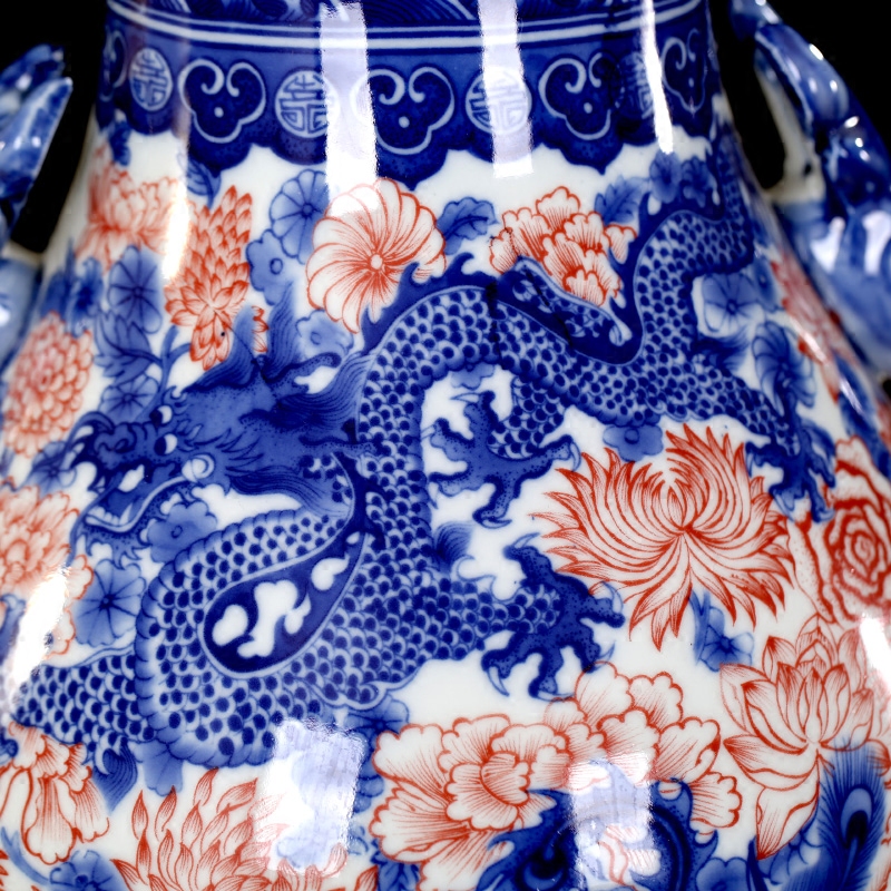 Jingdezhen ceramics youligong longfeng ears deer head mesa vase home sitting room adornment style furnishing articles