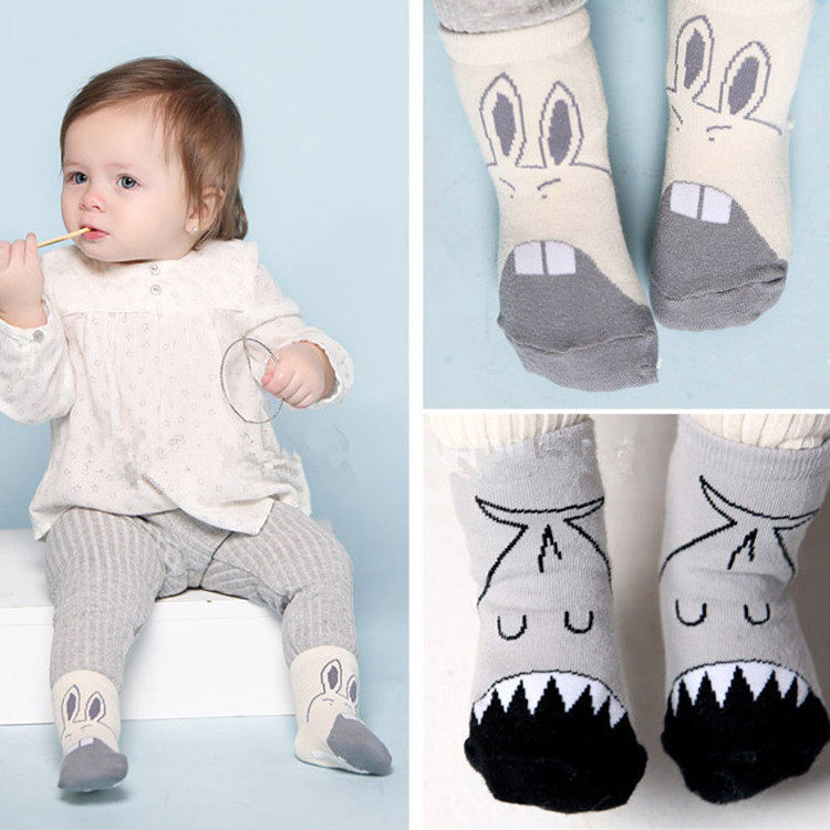 New asymmetric cartoon children's socks spring and autumn summer children's thin socks baby non-slip socks floor socks