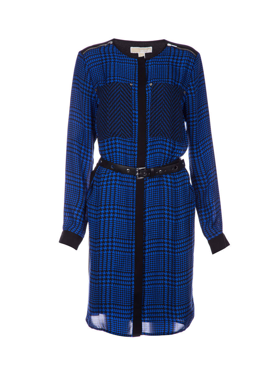 MICHAEL Michael Kors 蓝黑千鸟纹印花连衣裙