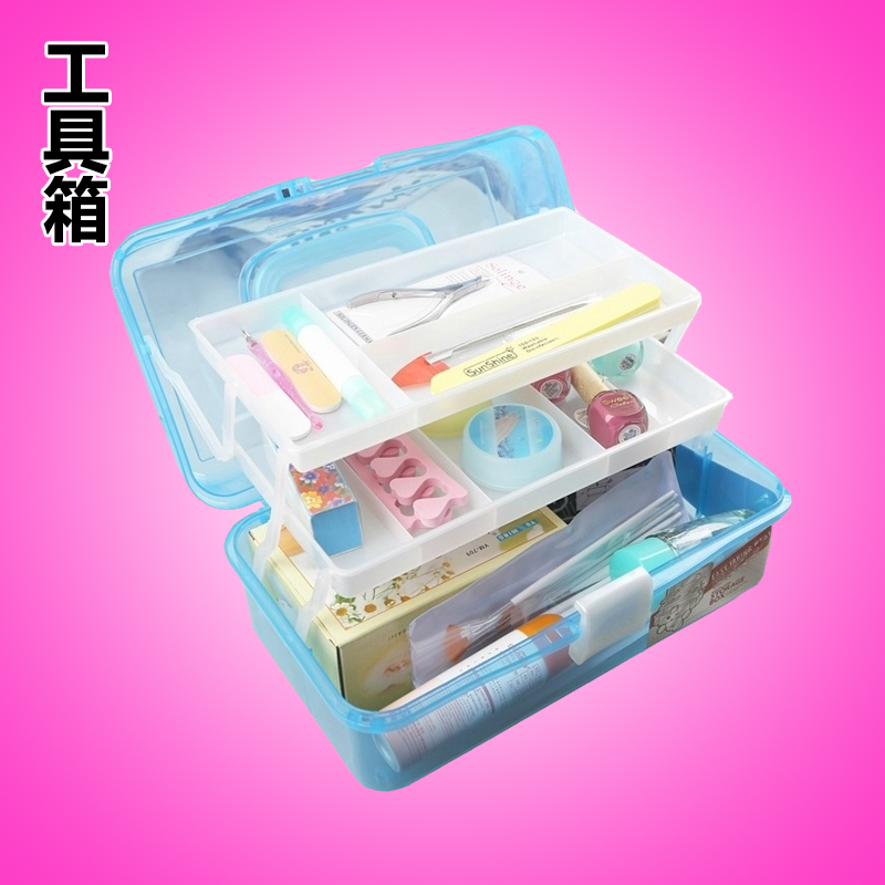 包邮美甲用品加厚抗摔美容美甲工具箱大号三层化妆整理箱收纳盒