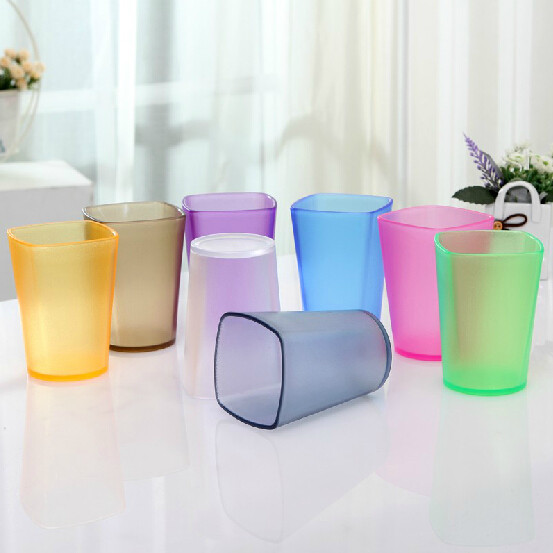 Frosted transparent colored square mouthwash cup brush toothbrush cup with toothbrush cup
