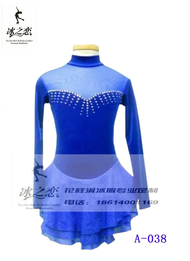 Ice Lovers Girl Figure Skating Suit Sports Ocean Dress Girl Inlaid Drill Training to Ice Diamonds Performance Dresses