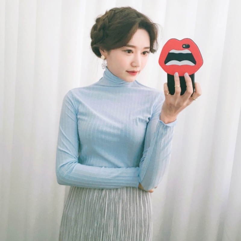 韩国stylenanda官方正品 唯美木耳边条纹衬衣