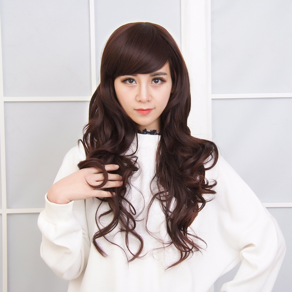 宏发秀假发套女士长卷发大波浪齐斜刘海长发逼真韩国整顶蓬松梨花