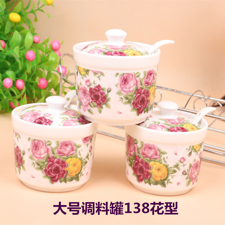 Arst/ya cheng DE three - piece sauce seasoning cylinder huimin caster 4 pattern ceramic jar with a spoon feed box