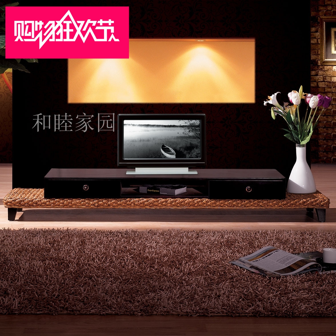 Rattan Furniture Vine-knitted LCD TV cabinet vine Audiovisual Cabinet Vine TV cabinet Brief about Mediterranean Living room Getaway-Taobao