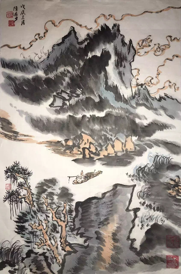 Famous calligraphy painting Lu Yu shao landscape painting (boutique) old painting collection hand-painted calligraphy and painting antique bag old hot sale