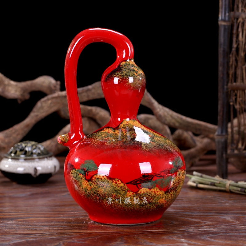Jingdezhen ceramics China red landscape dried flowers flower arrangement floret bottle of modern Chinese style living room small ornament adornment