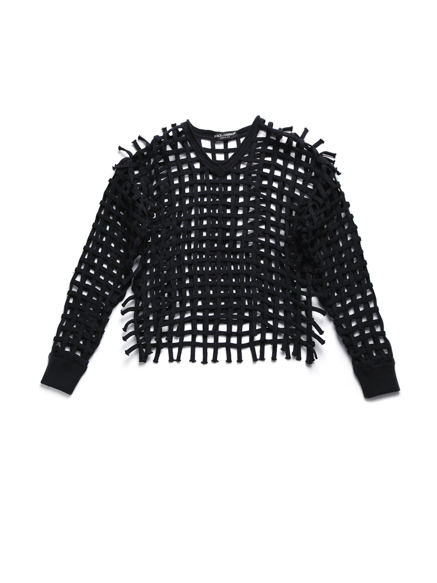 Dolce&Gabbana 黑色V领编织镂空针织衫