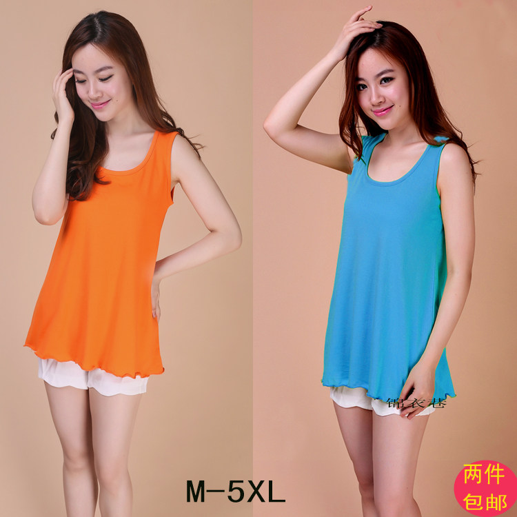 Harness vest female inner lap Summer large size pure cotton loose plus obesity MM beat bottom shirt sleeveless blouse multicolored