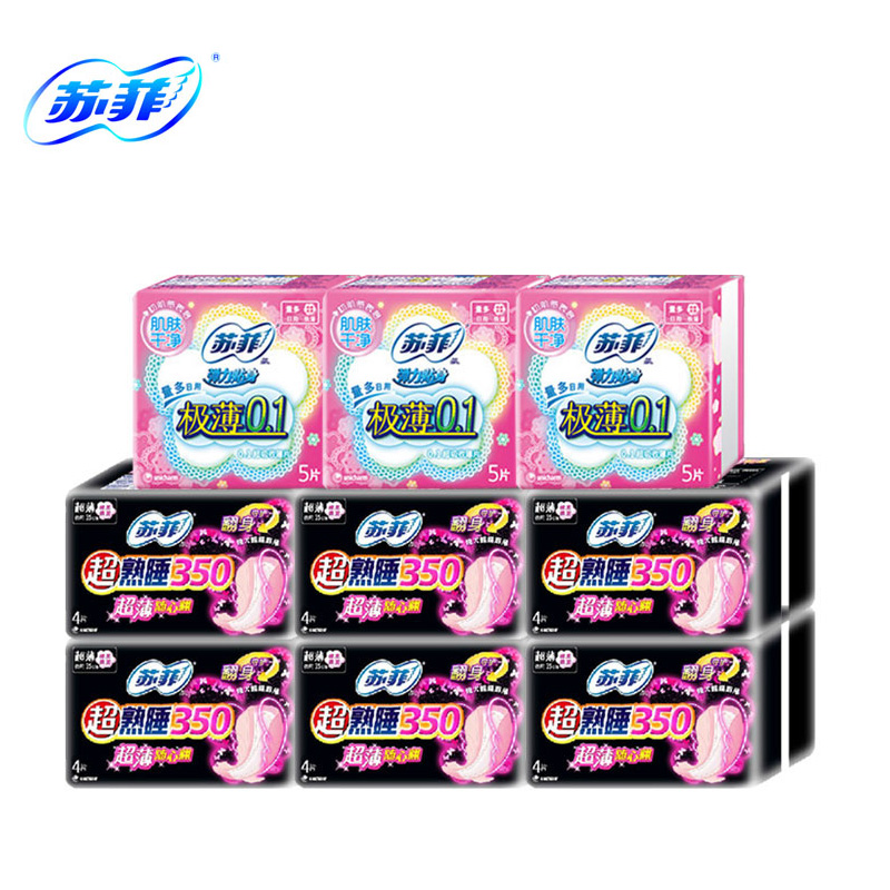 苏菲超熟睡350随心翻夜用卫生巾4片*6包+极薄0.1日用5片*3包