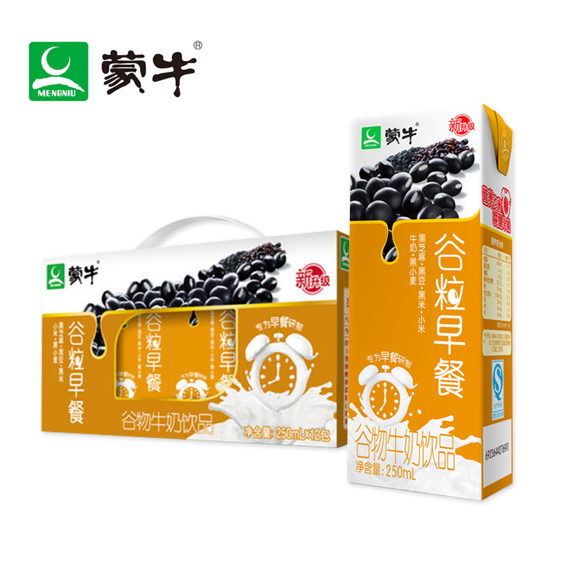 【天猫超市】蒙牛黑谷谷粒早餐牛奶饮品250ml×12盒 五谷营养